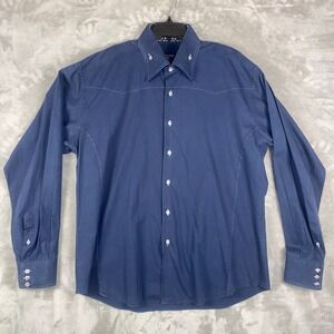 Mens‎ Bogosse Sz 6 Long Sleeve Button Up Dress Shirt Western Style Blue